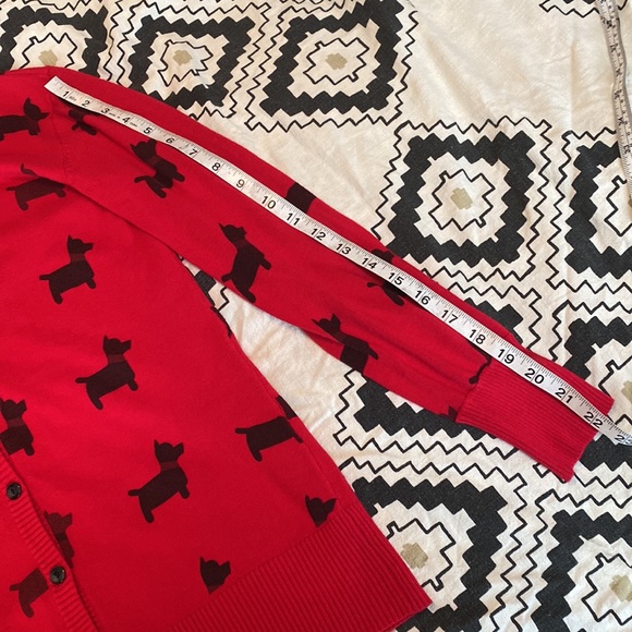 Folter Red & Black Scottie Dogs Print Crew Neck Cardigan Sweater Size Large - Picture 7 of 8